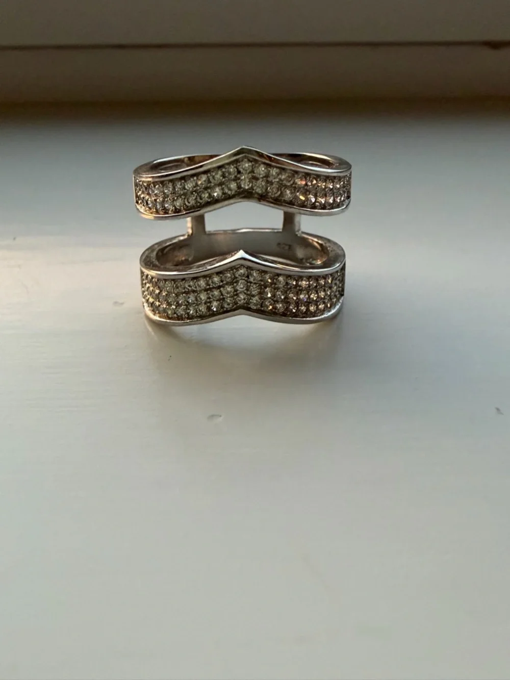 Sterling Silver Crystal Pavé Chevron Two Tiered Stackable Ring - Size 6.5